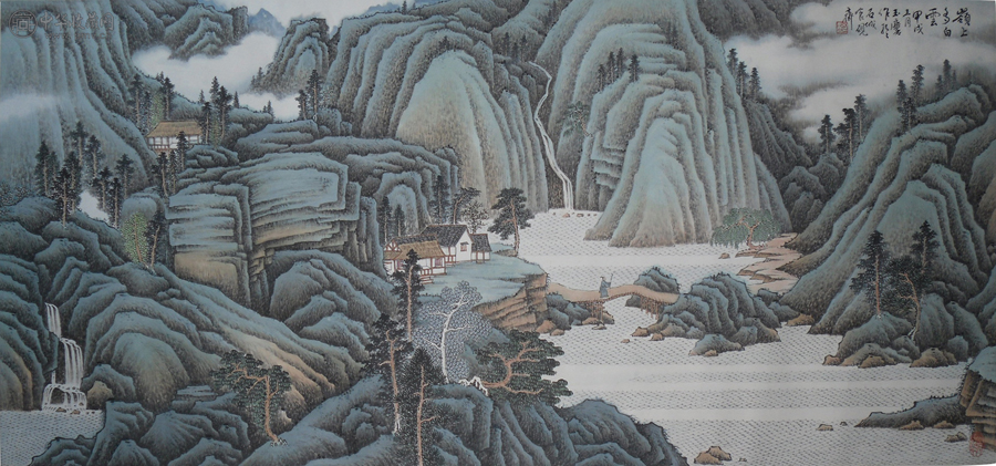 宋玉麟   (1947年11月-) 岭上多白雲图  68x137cm