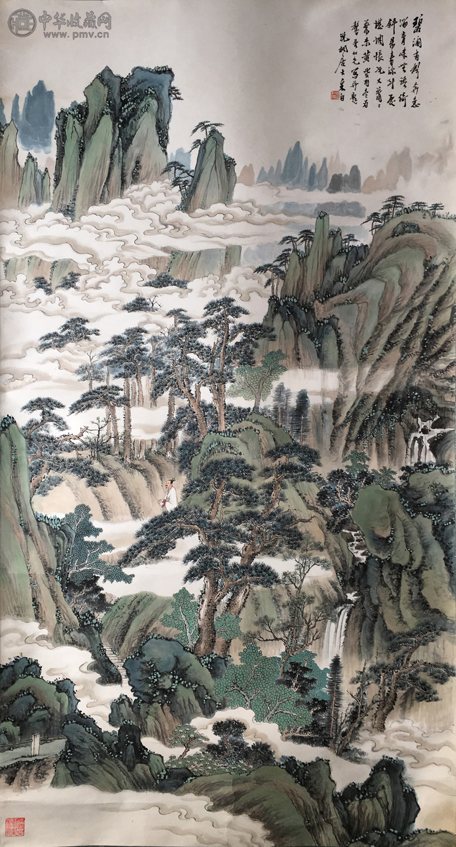 汪孔祁（1886-1940）字采白 青绿山水   68x136cm