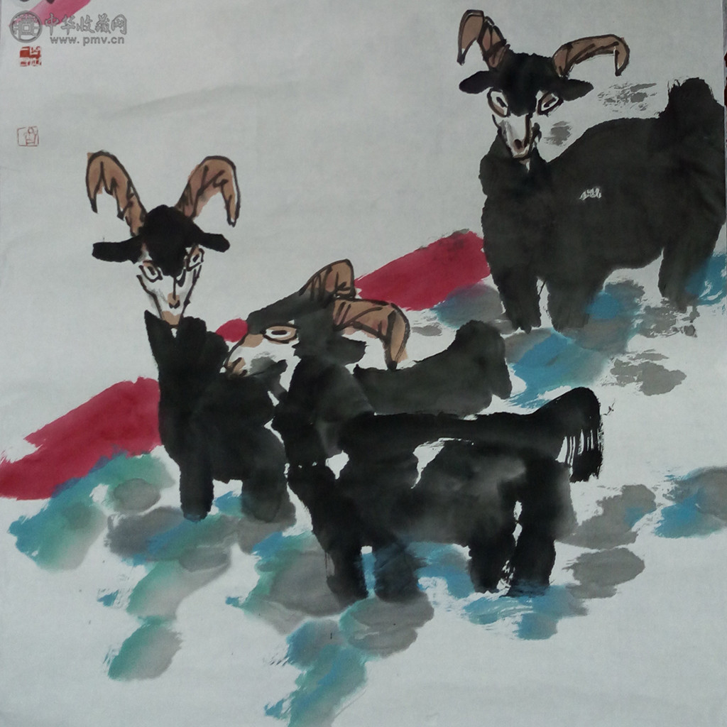 齐辛民《三羊开泰》136x68cm 2