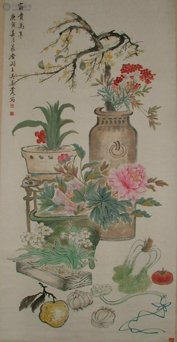 吴青霞《博古花卉图》136x68cm