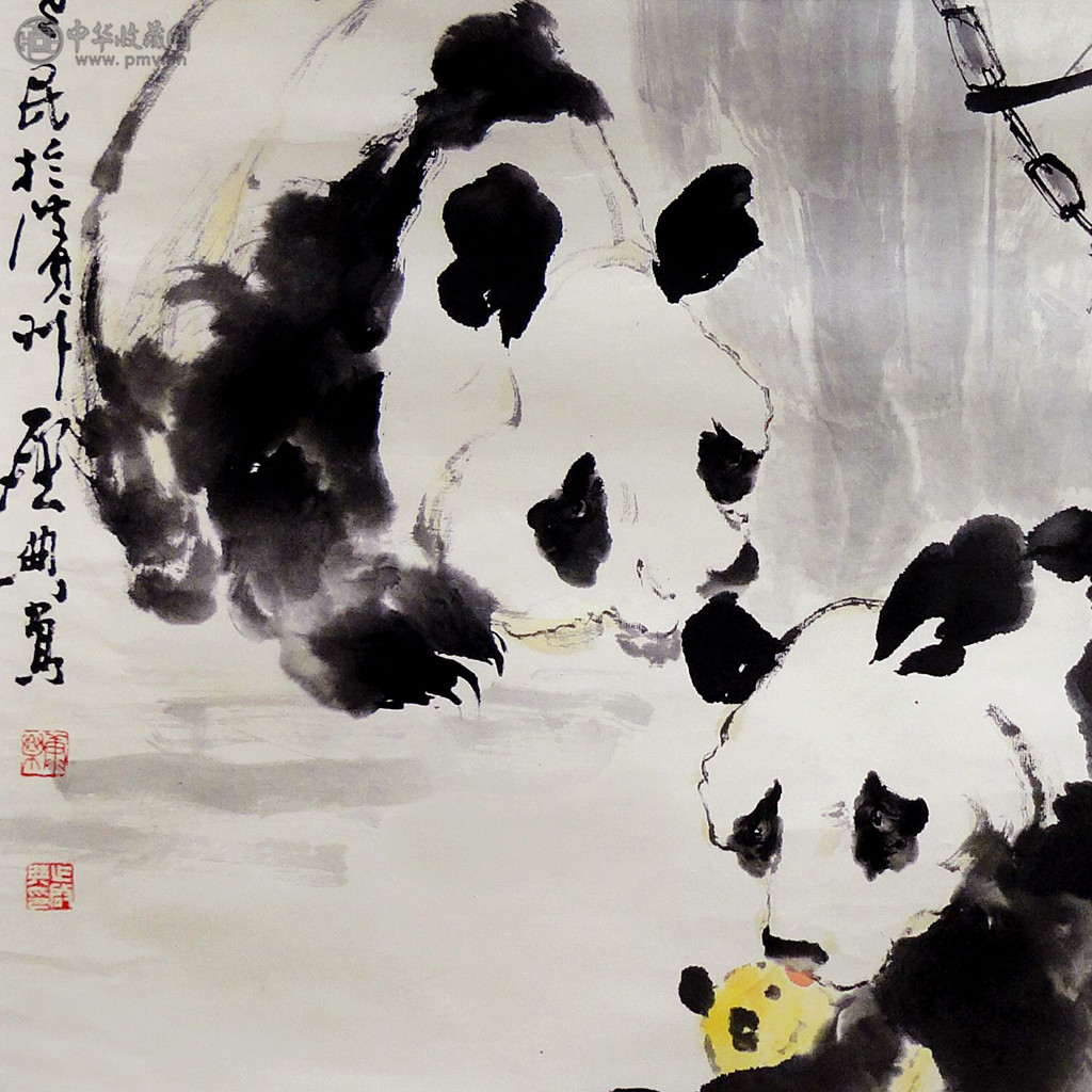 乍启典《熊猫图》136x68cm