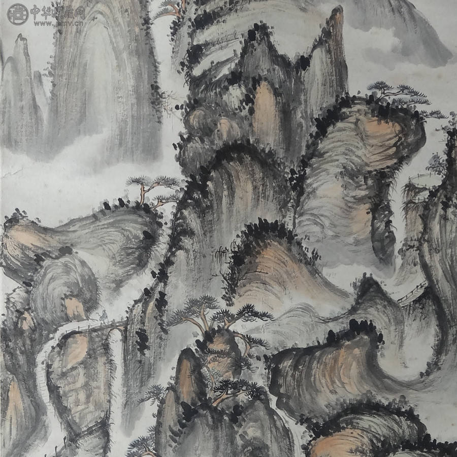 钱瘦铁--黄山幽岩图--46X131CM-1