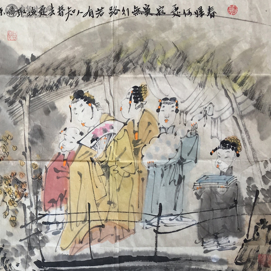 唐勇力---唐风仕女图--137x68cm-(2)