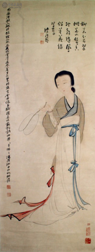 张大千《仕女图》溥儒题