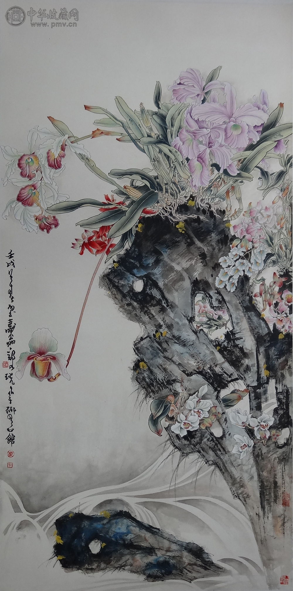 郑乃珖《工笔花卉》68x136cm 