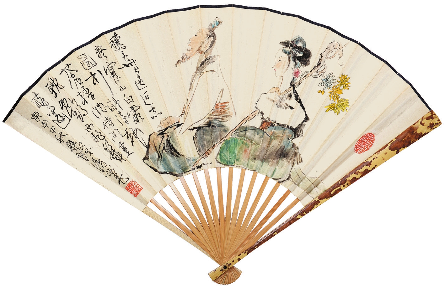 程十发 人物 纸成扇