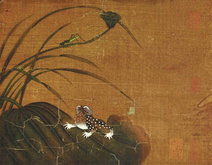 佚名 蛙趣图 绢轴