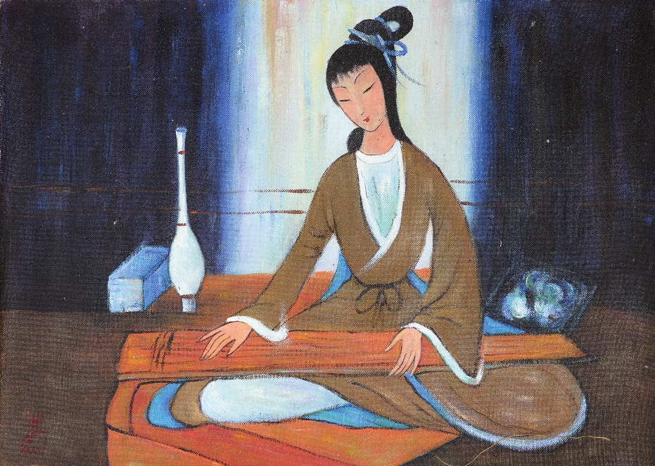 林风眠 人物 绢片