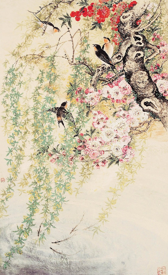 陆抑非 桃柳燕子 111×69cm 约7平方尺.jpg