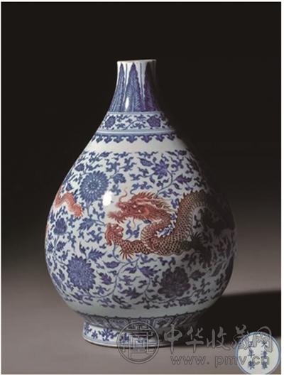 清·雍正青花矾红穿花龙纹玉壶春瓶残件.jpg