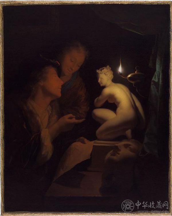 Godefridus Schalcken，青年男女在维纳斯边阅读，1688-92.jpg