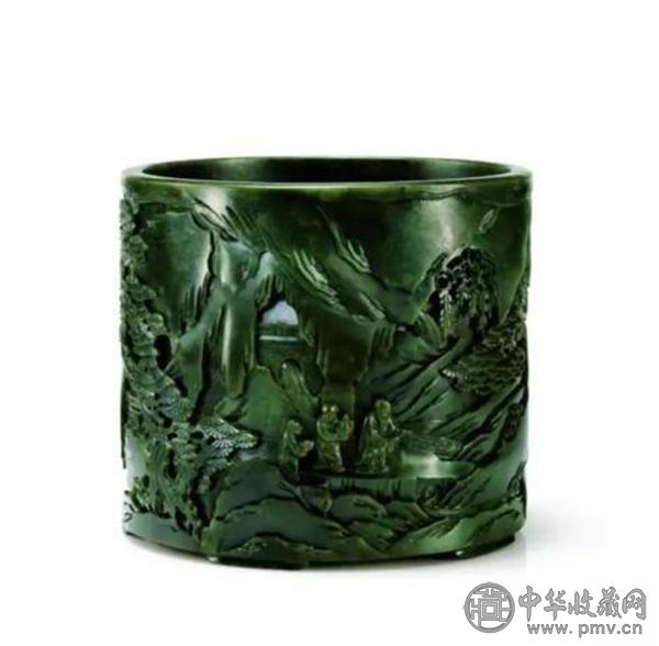 清康熙至乾隆碧玉雕五老图笔筒.jpg