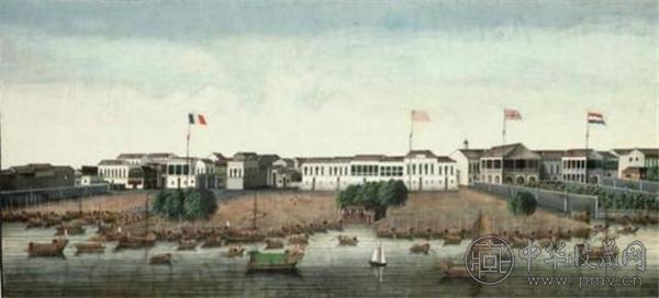 The Hongs at Canton， Tingqua （attributed） （1809-1870 c。）， Gouache on paper.jpg