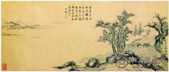 元代张观《疏林茅屋图》，北京故宫博物院藏.jpg