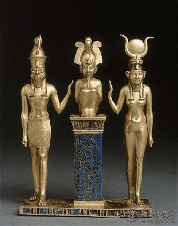 古埃及司阴府神三元体（公元前664-332年。材质：黄金、青金石）.jpg