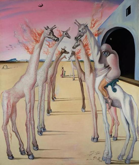 萨尔瓦多·达利（Salvador Dalí）《火焰，呼唤》款识：画家签名、纪年并题致 pour Monsieur et Madame Audrey Leray W.Berdeauaffectueusement Gala Salvador Dalí 1942（中下）；签名、纪年并书题目 S。 Dalí 1942（背面） 　　油彩画布 　　146 x 124 公分