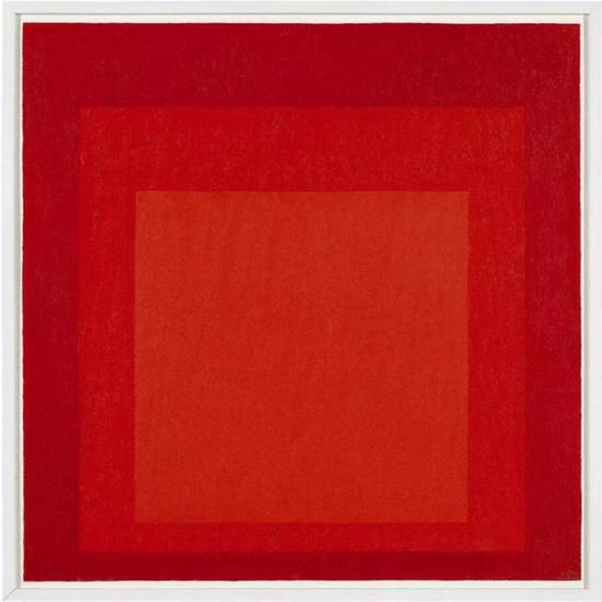 约瑟夫·埃布尔斯（Josef Albers）《向方形致敬习作》 款识：画家签姓名缩写并纪年72； 盖章、书题目并题款数次（背面） 　　油彩纤维板 　　60.9 x 60.9 公分