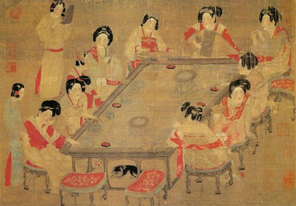 现藏于台北故宫博物院的《唐人宫乐图》中包含了晚唐的多种发髻