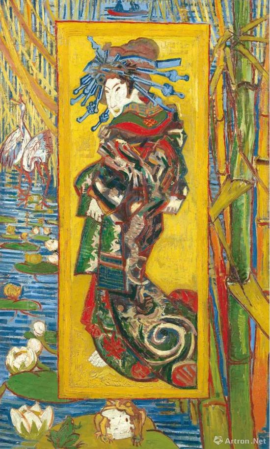 文森特·梵高，《名妓》，用油画手法画的浮世绘作品
