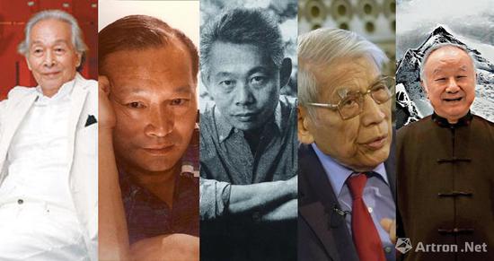 华人抽象的代表艺术家，左起：林寿宇、丁雄泉、赵无极、朱德群、刘国松