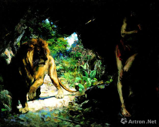 徐悲鸿《努力与狮子》布面油画123.3×152.8cm 1924