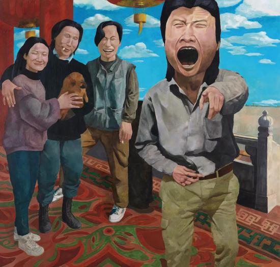 岳敏君 时代戏剧 　1992年 　布面 油画 　191×200 cm 　成交价：RMB 16，100，000