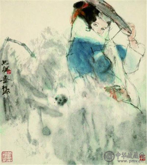 雨中少女（国画）52×46.5厘米 上世纪80年代  周思聪 上海中国画院藏.jpg