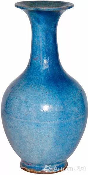湾窑蓝釉撇口瓶  高32厘米，口径10.5厘米，足径9厘米