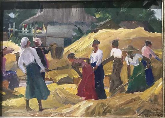 任丽君，《打谷场》， 纸上油画，1983