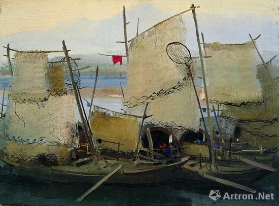 吴冠中《富春江上打鱼船》 油画 46*61cm  1963年 中华艺术宫藏