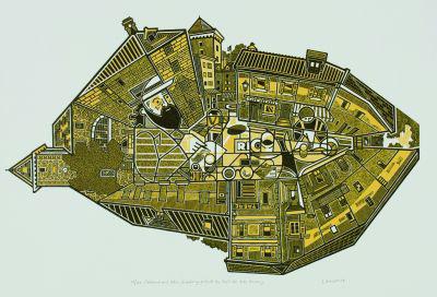 塞尚和约翰在咖啡专卖店外画速写（版画） 36.5×53厘米 彼得·劳伦斯