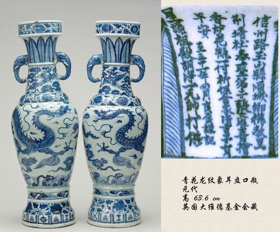 元青花云龙纹象耳大瓶，甚俗