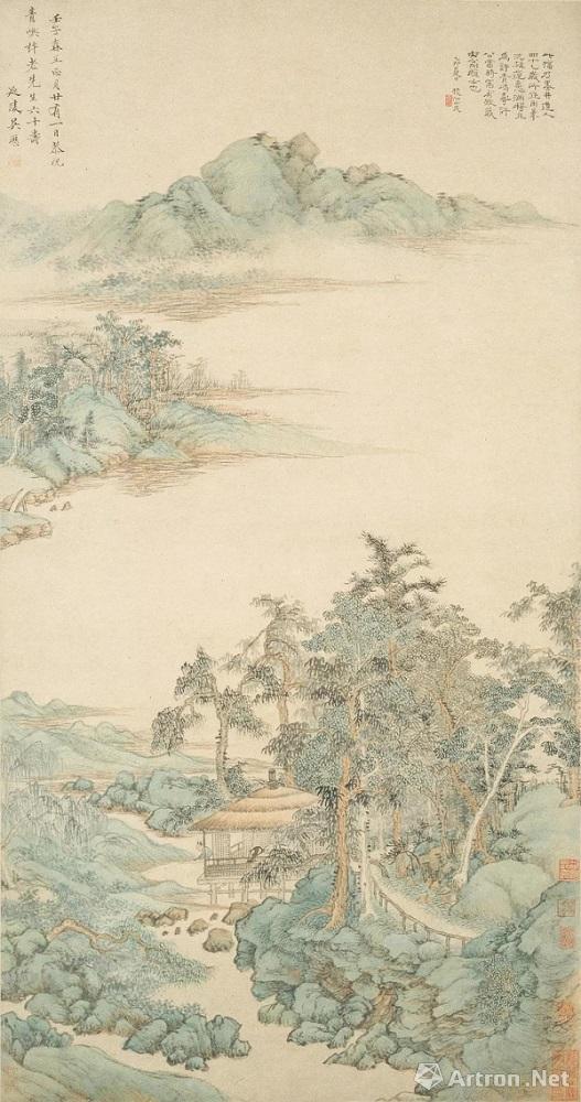 清 吴历 《寿许青屿山水》(1672年作，41岁) 上海博物馆藏.