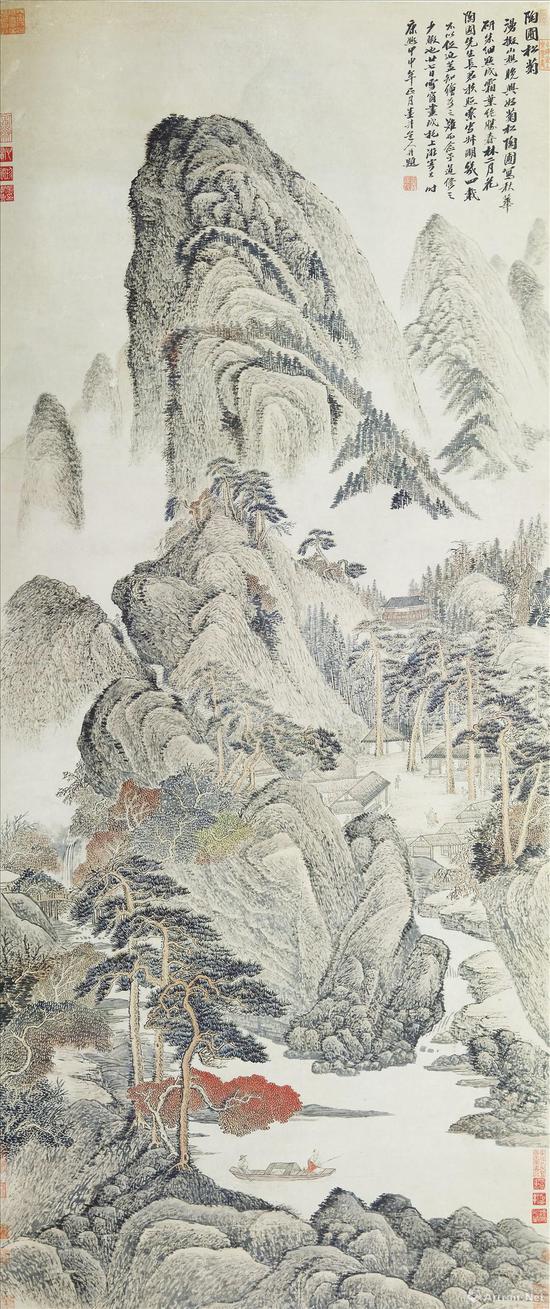 吴历《陶圃松菊图轴》((1704年作，73岁)上海博物馆收藏