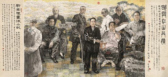 贺成 贺兰山，《欲与江山共娇——为新金陵画派前贤造像》，中国画，192×412cm