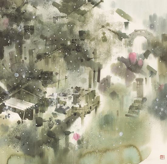 李庆，《延陵雪霁》，水彩，79×77cm