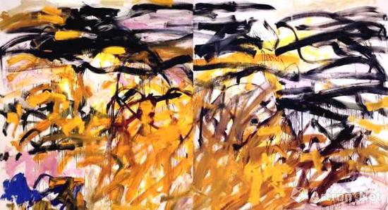 琼·米切尔《No Birds》，布面油画，222×396cm，1987-1988年