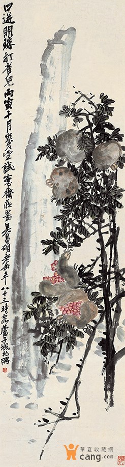 吴昌硕 多子图 149×40cm 设色纸本 立轴