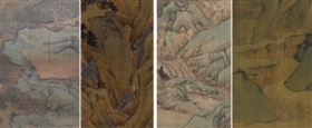 图1 左起，仇英《松山对弈图》和《归汾图卷》，文徵明的《兰亭修契图》和《前后赤壁赋图卷》