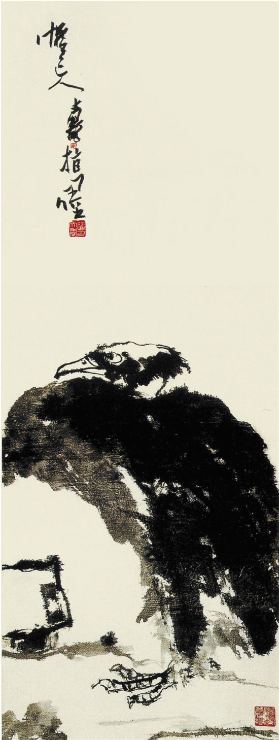 潘天寿《灵鹫图轴》 指墨 89×33.4cm 1948年