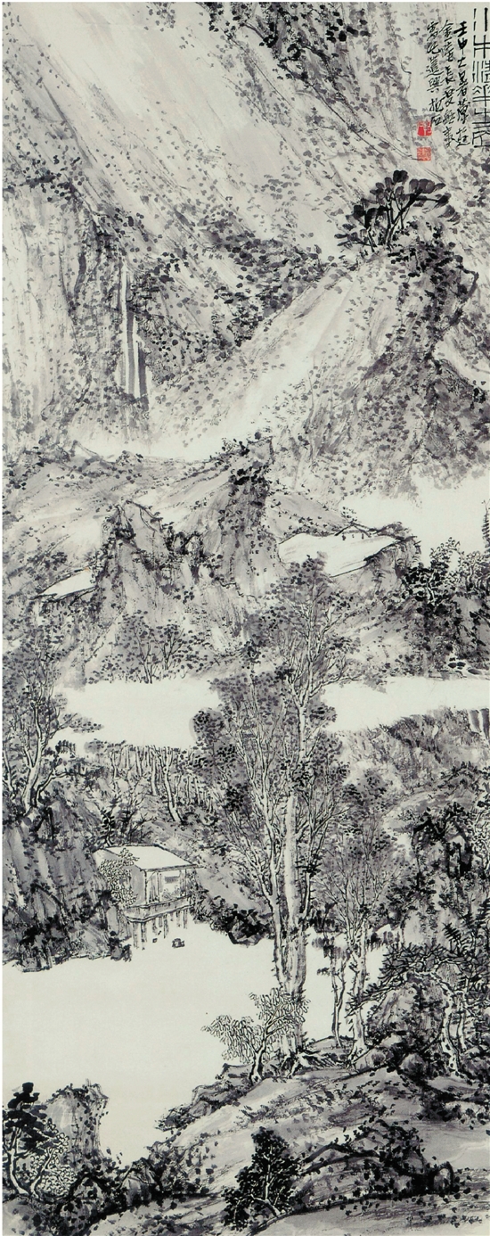 傅抱石 水木清华之居图 轴 纸本 水墨 1932年