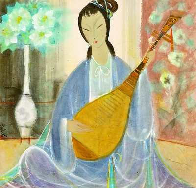 林风眠《琵琶仕女》，1960年代，66×68cm，中华艺术宫藏