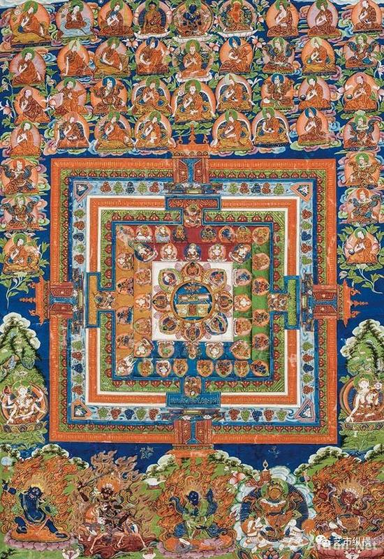 西藏18-19世纪 棉布矿物颜料般若佛母坛城唐卡