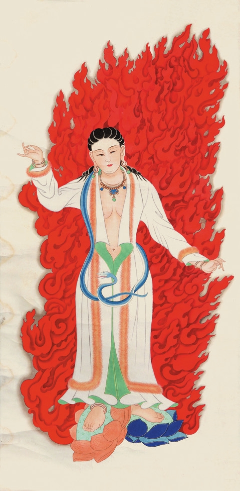 佚名手绘 佛女 纸轴