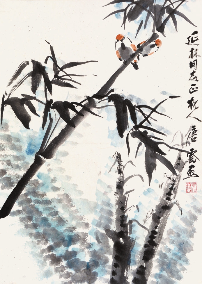 唐云 竹鸟图 纸轴