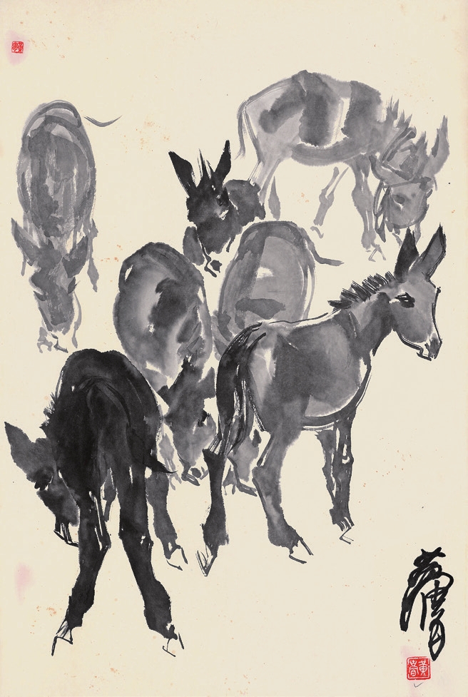 黄胄 毛驴图 纸轴