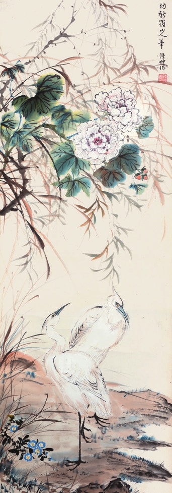 陆抑飞 花鸟 立轴