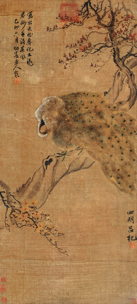 吕纪 孔雀 绢轴