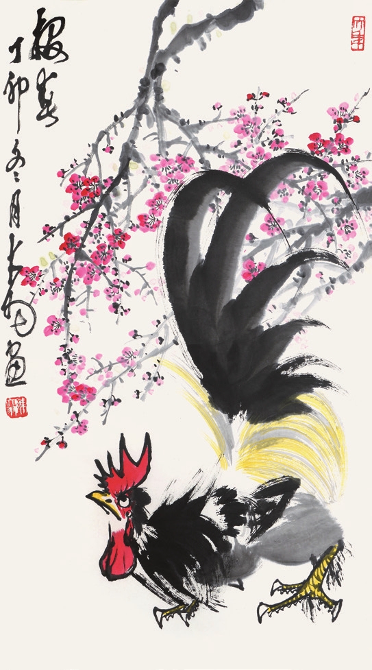 陈大羽 公鸡 立轴