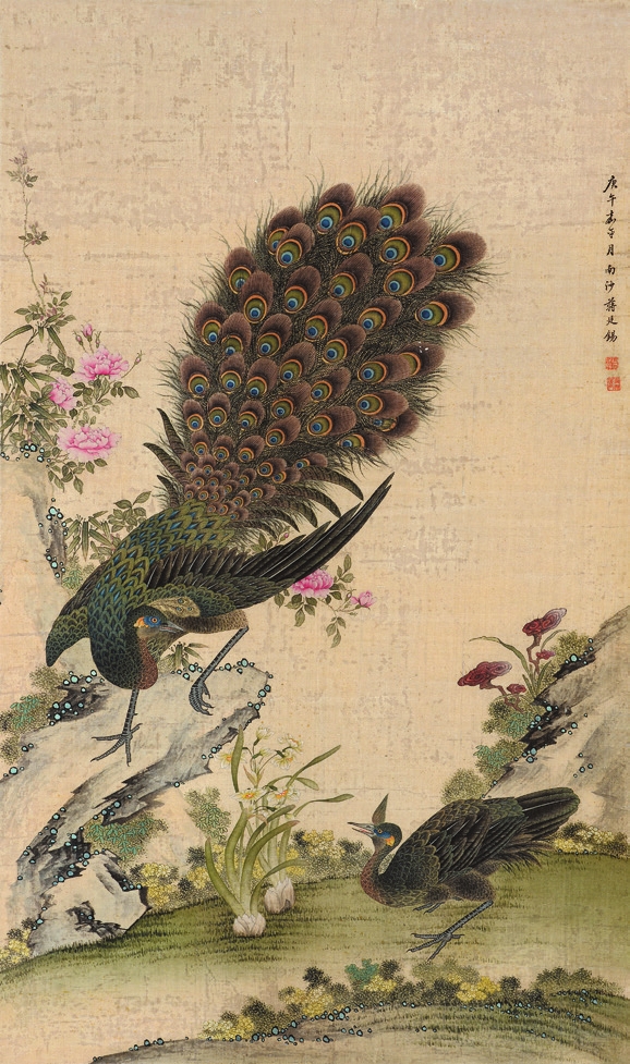 蒋廷锡 孔雀 绢轴